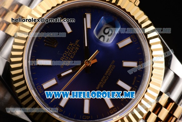 Rolex Datejust II Asia 2813 Automatic Two Tone Case/Bracelet with Blue Dial and Stick Markers (BP) - Click Image to Close